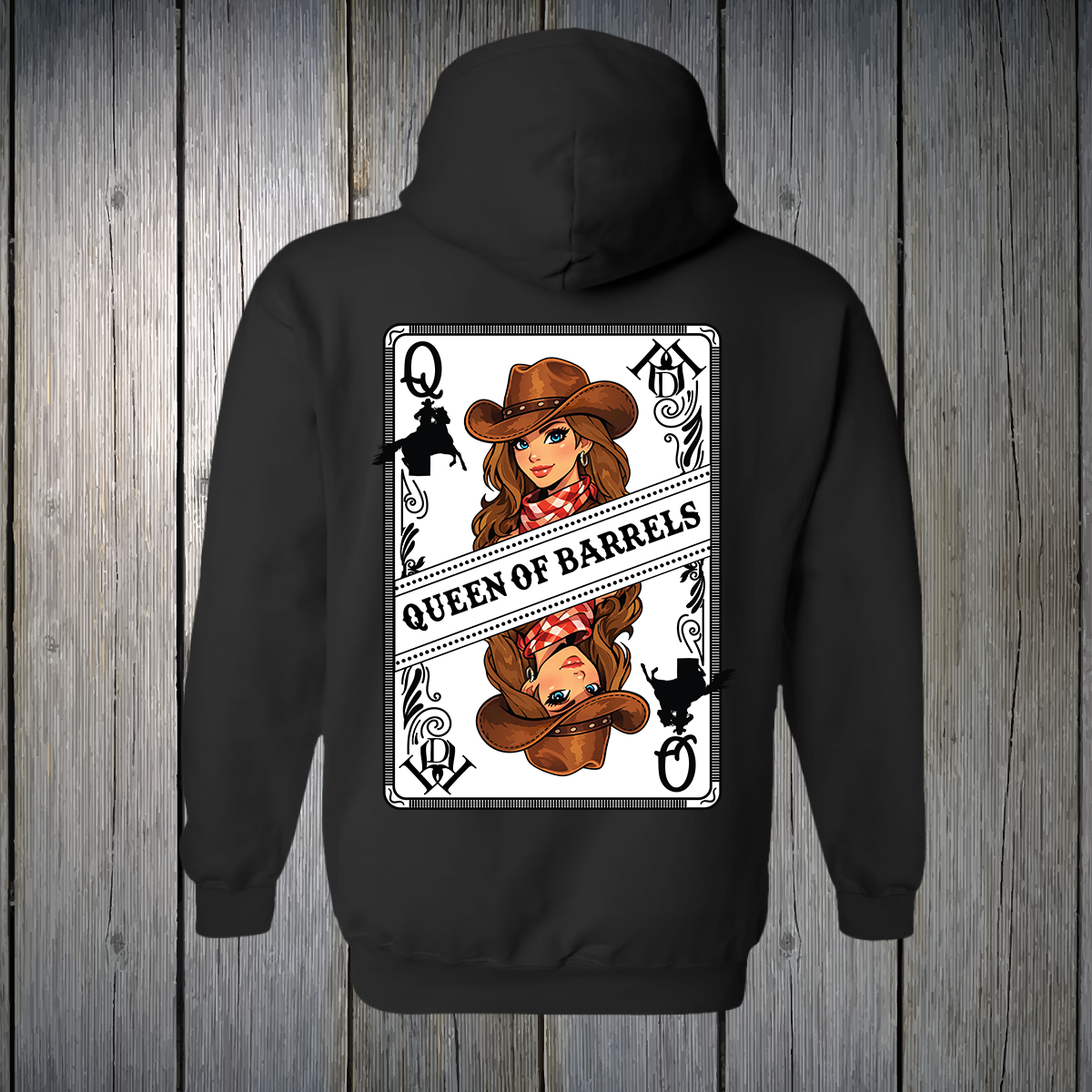 PREORDER Queen of Barrels - Blue Eyed Brunette UNISEX HOODIE