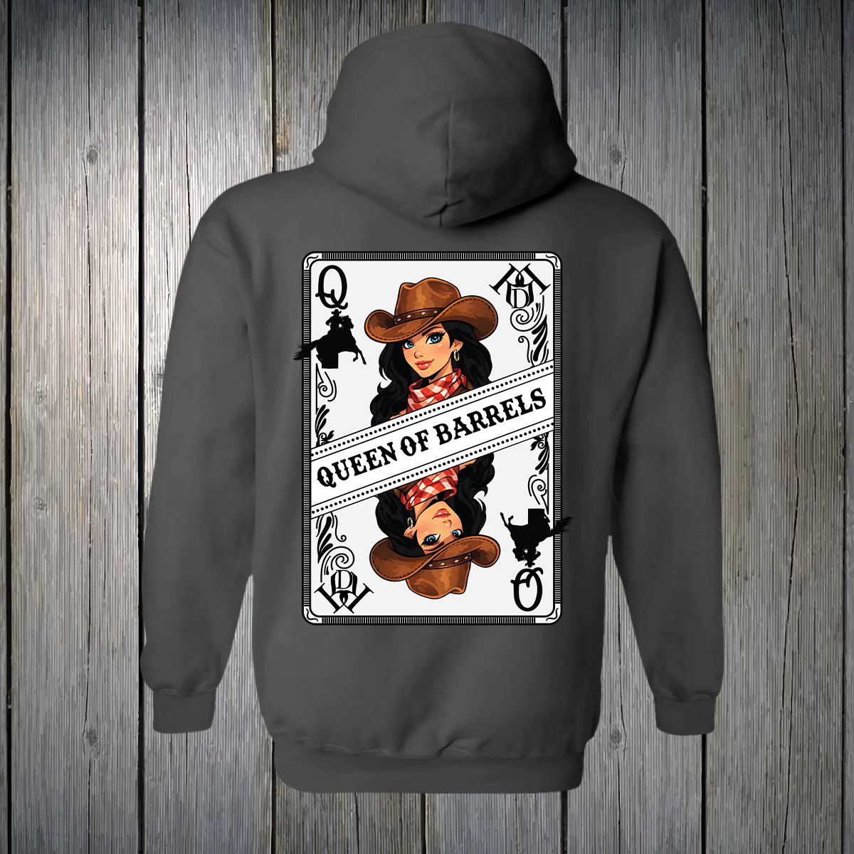 PREORDER Queen of Barrels - Blue Eyed Black Hair UNISEX HOODIE